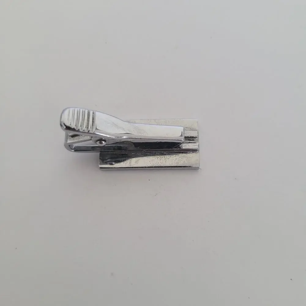 Locomotive Retro Silver Tone Tie Bar Clip Tac Clasp‎ Rectangle Vintage Small
